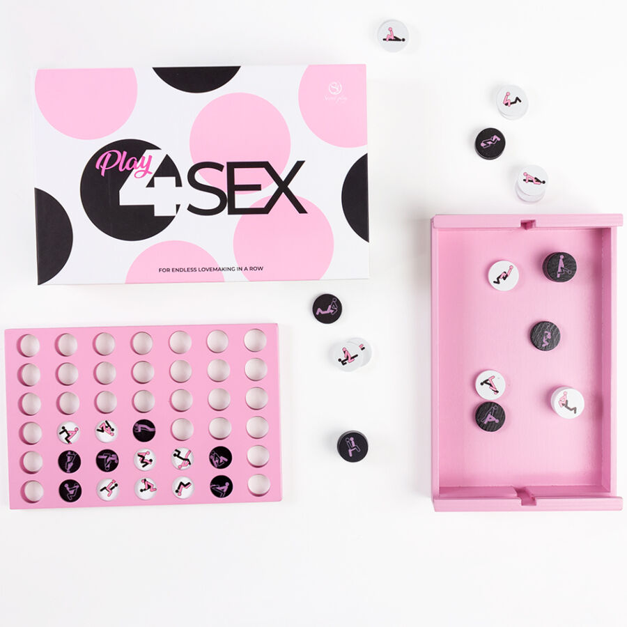 SECRETPLAY Jogo de Madeira Play4Sex para casais, mostrando tabuleiro e peças com posições Kama Sutra.