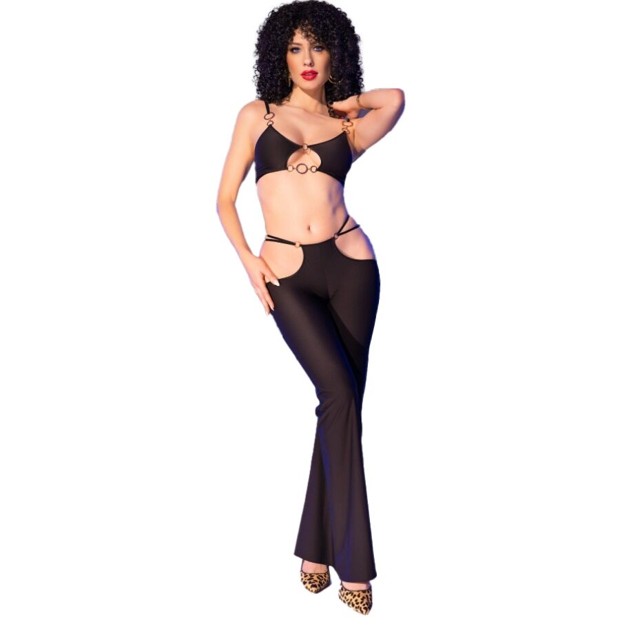 Conjunto Top e Legging Preto com Acessórios Dourados