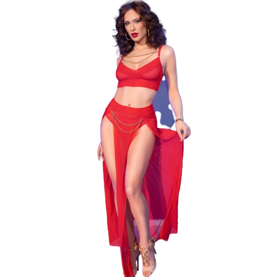 Conjunto Top e Legging Vermelho com Detalhes Dourados
