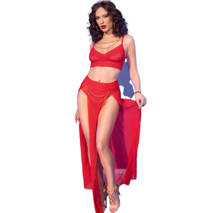 Conjunto Top e Legging Vermelho com Detalhes Dourados
