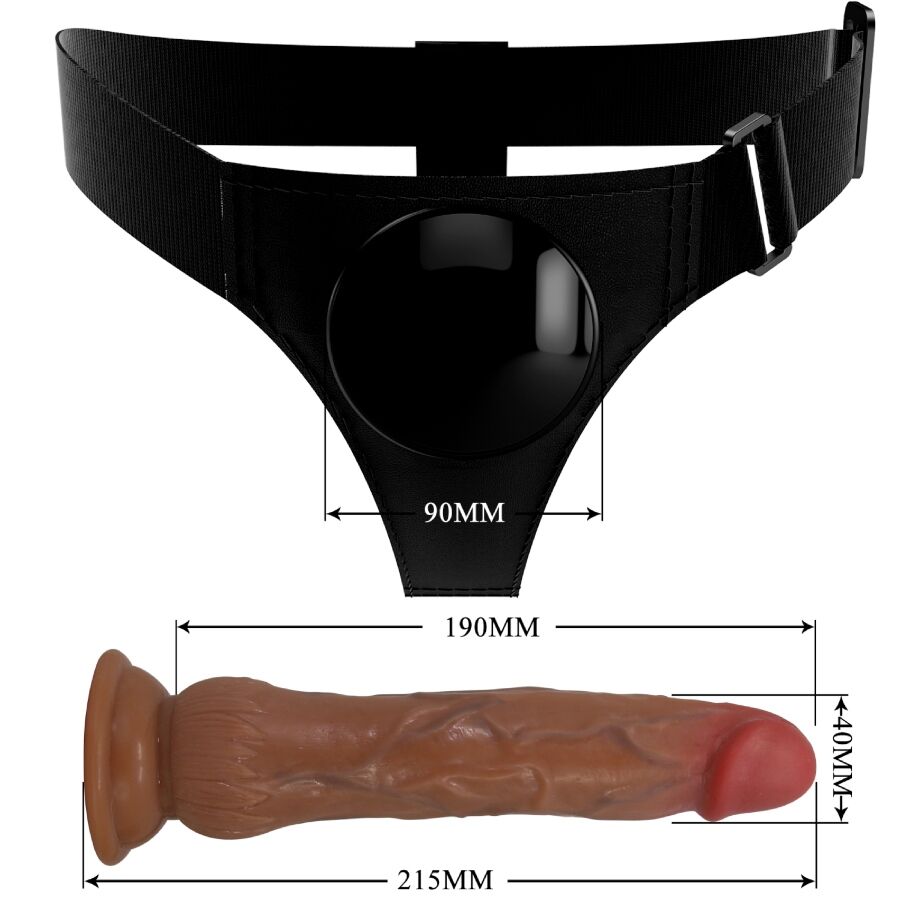 Close-up do Dildo Strap-on PRETTY LOVE Kyton com Arnês Squirting e Vibratório, mostrando detalhes realistas.