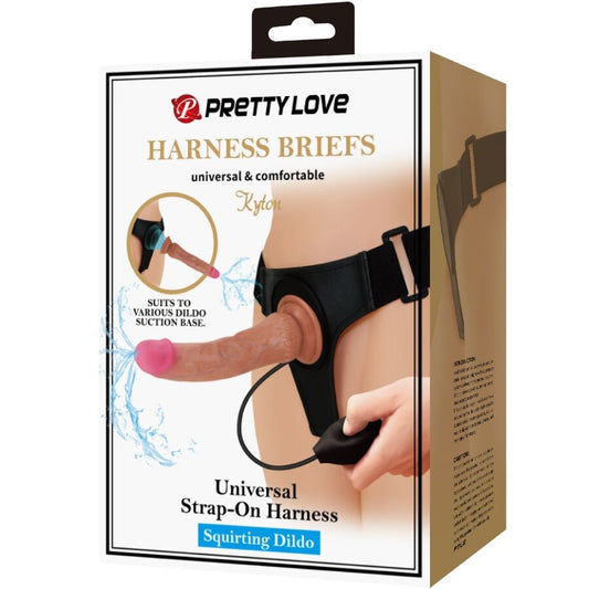 Close-up do Dildo Strap-on PRETTY LOVE Kyton com Arnês Squirting e Vibratório, mostrando detalhes realistas.