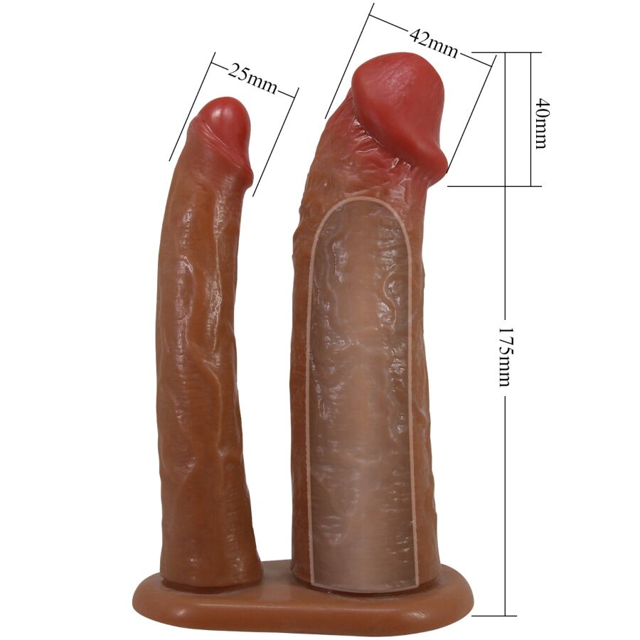 PRETTY LOVE Manga Dupla para Pénis com Extensão de 4 CM, mostrando sua textura suave e design realista para maior prazer.