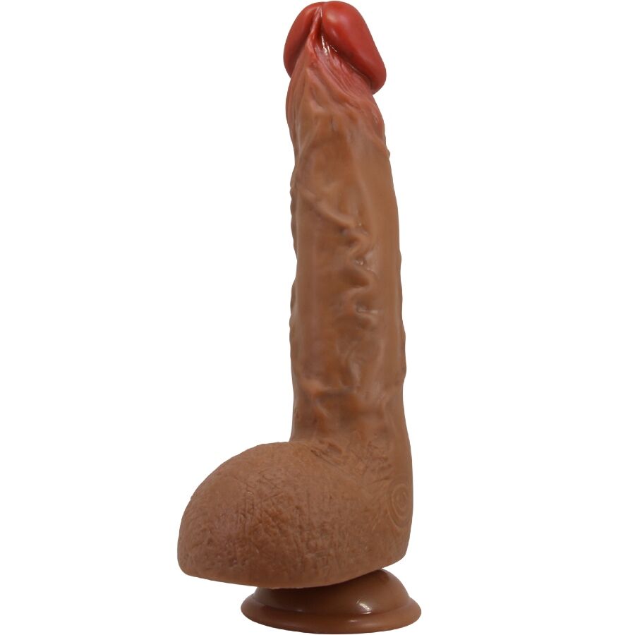 Vibrador Realístico BAILE Beautiful Wilks 25cm em tom mulato, com veias e testículos detalhados.