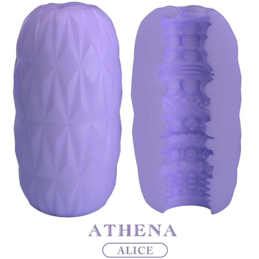 Close-up do Masturbador Masculino Pretty Love Athena Egg Stroker Roxo, destacando a sua textura e material TPR superelástico.