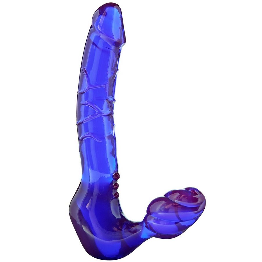 Close-up do TOYJOY Arnês Dildo Duplo Strapless, mostrando sua forma ergonômica e material de silicone flexível.
