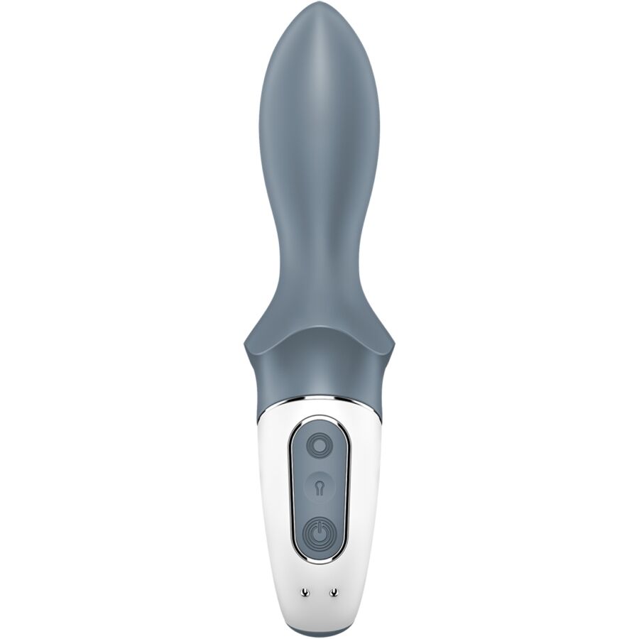 Satisfyer Vibrador Anal Inflável com Bomba de Ar Booty 1, detalhe do design e material de silicone cinza.