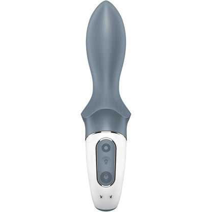 Satisfyer Vibrador Anal Inflável com Bomba de Ar Booty 1, detalhe do design e material de silicone cinza.