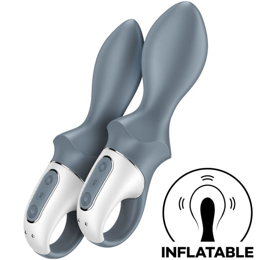 Satisfyer Vibrador Anal Inflável com Bomba de Ar Booty 1, detalhe do design e material de silicone cinza.