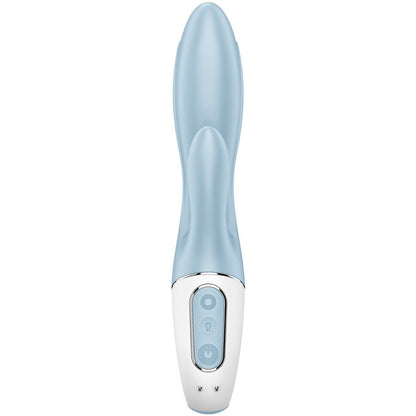 Close-up of the SATISFYER Bomba de Ar Bunny 1 Vibrador Inflável Azul, highlighting its flexible shaft and clitoral stimulator.