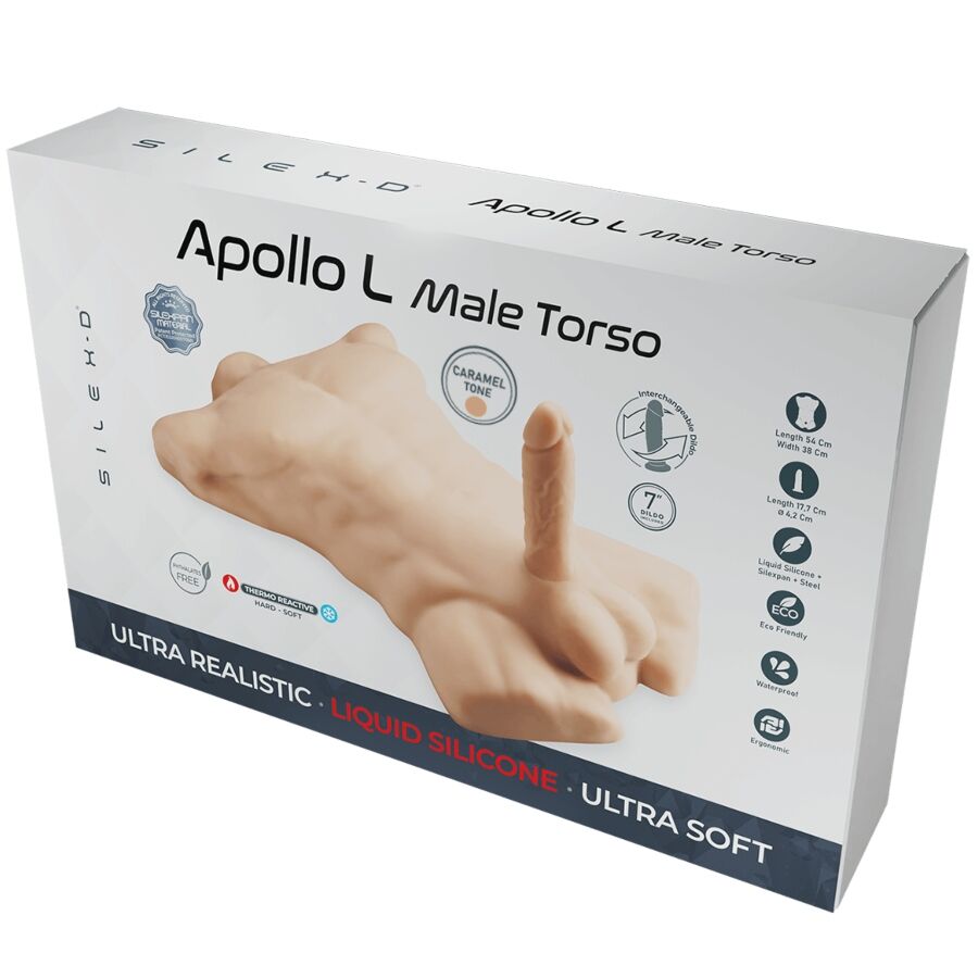 SILEXD Apollo L Torso Masculino Realista em cor caramelo, detalhe da textura e forma.