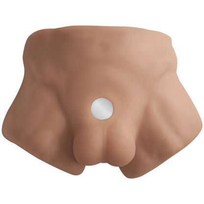 Close-up do torso realista masculino SILEXD Apollo S na cor caramelo, mostrando a textura e o design.