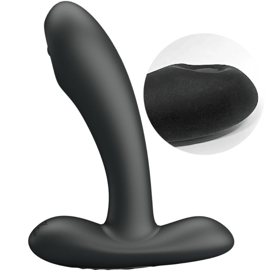 Close-up do Massageador Vibratório Anal e Vaginal PRETTY LOVE Reminton, destacando seu design em silicone preto e controle remoto.