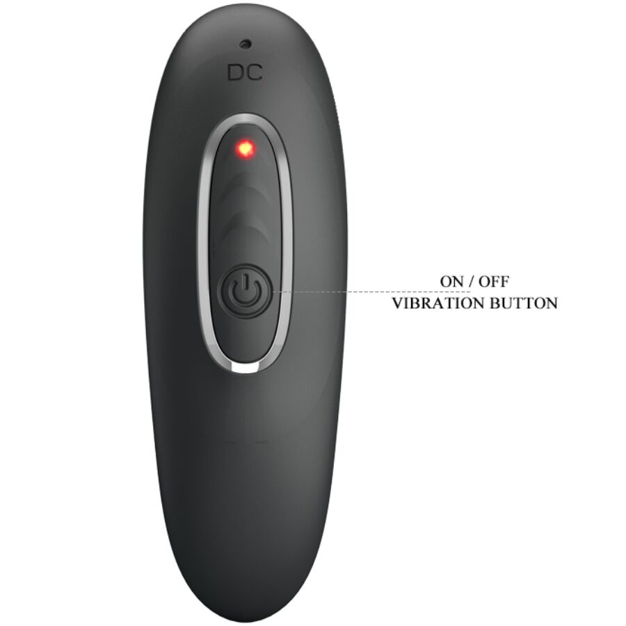 Close-up do Massageador Vibratório Anal e Vaginal PRETTY LOVE Reminton, destacando seu design em silicone preto e controle remoto.