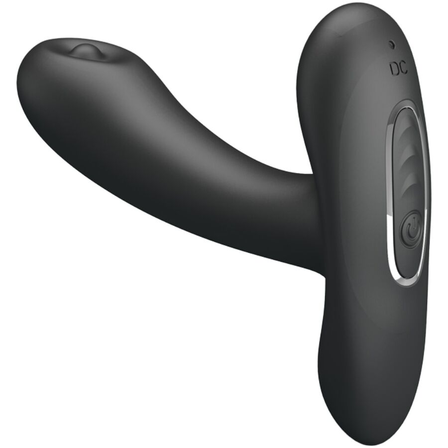 Close-up do Massageador Vibratório Anal e Vaginal PRETTY LOVE Reminton, destacando seu design em silicone preto e controle remoto.