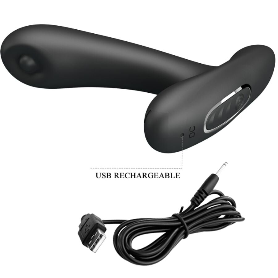 Close-up do Massageador Vibratório Anal e Vaginal PRETTY LOVE Reminton, destacando seu design em silicone preto e controle remoto.