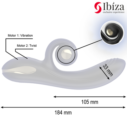 Vibrador Twister IBIZA Curvo com função de vibro-rotação e motor duplo para estimulação do Ponto G.