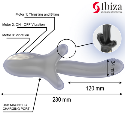 Vibrador Rotativo IBIZA com Múltiplos Motores e Efeito de Mordida para Estimulação Intensa