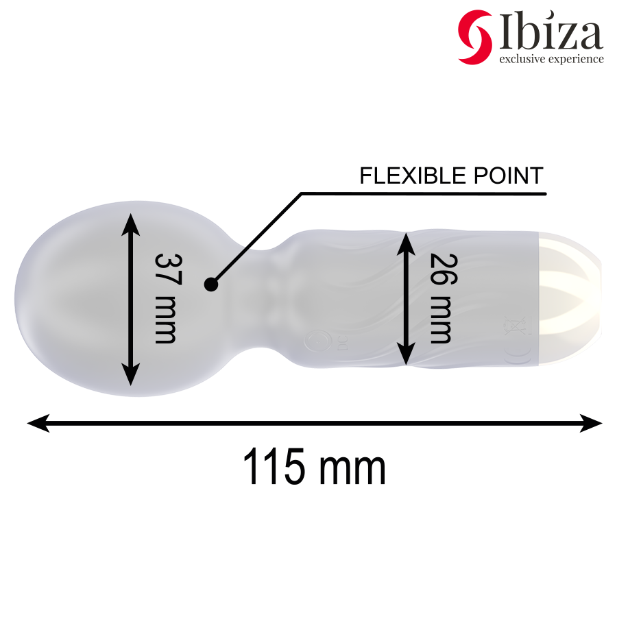 IBIZA Vibrador de Varinha de Bolso Recarregável USB com 10 modos de vibração e corpo em silicone, ideal para prazer portátil e discreto.