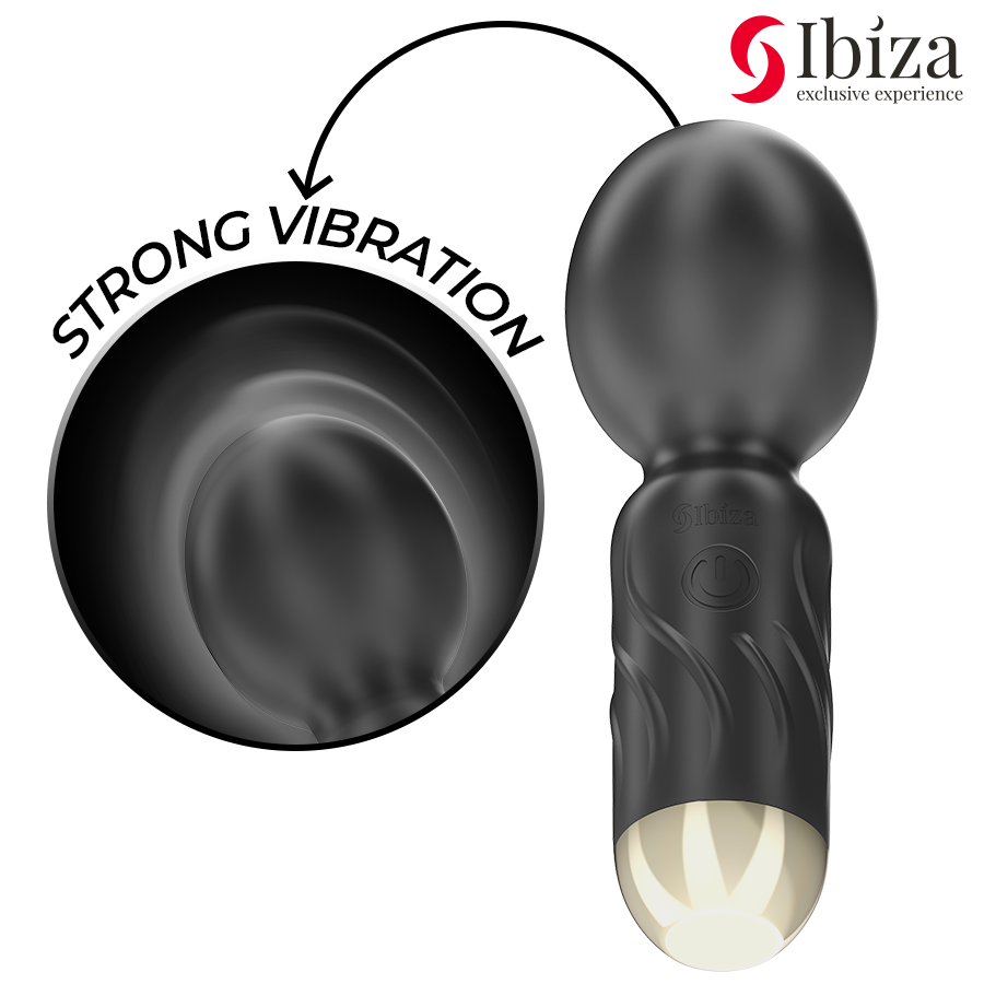 IBIZA Vibrador de Varinha de Bolso Recarregável USB com 10 modos de vibração e corpo em silicone, ideal para prazer portátil e discreto.