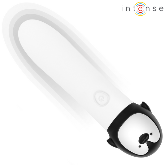 Close-up da Bala Vibratória Intense Rico Penguin, mostrando seu design compacto e silicone suave.