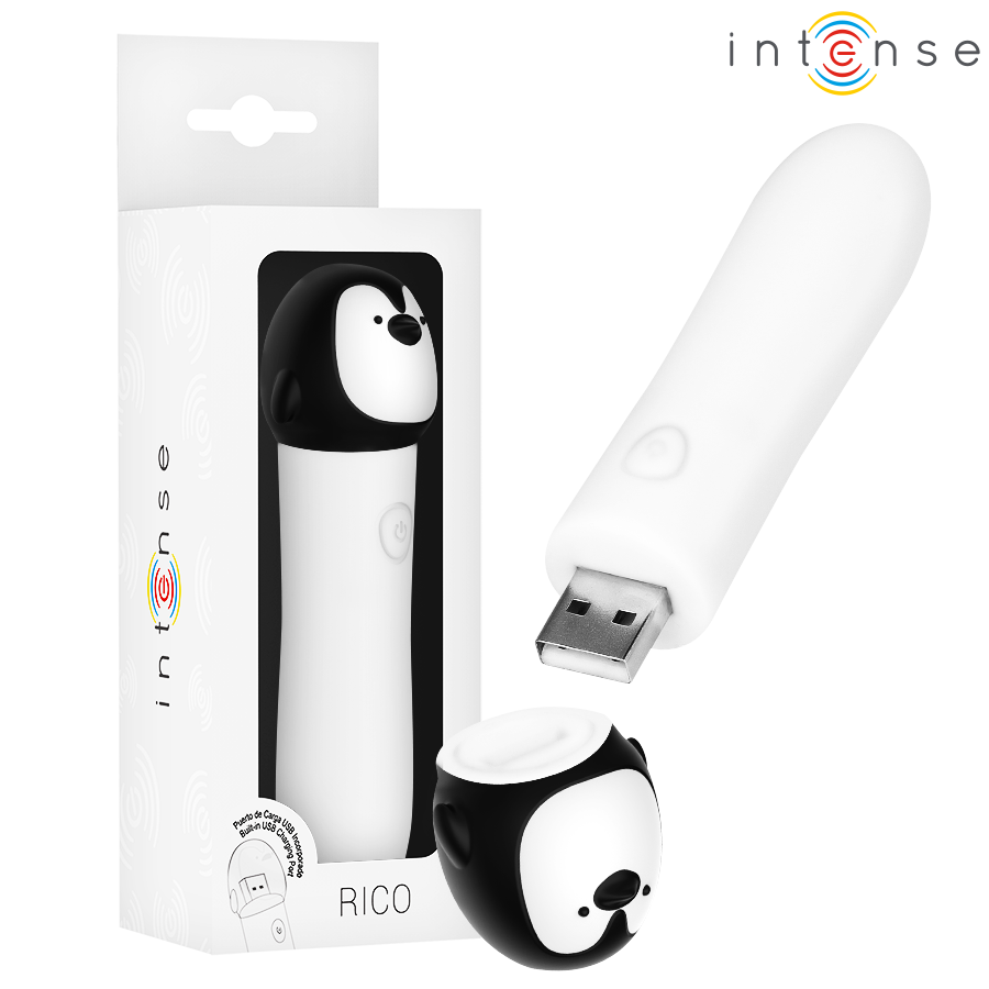 Close-up da Bala Vibratória Intense Rico Penguin, mostrando seu design compacto e silicone suave.