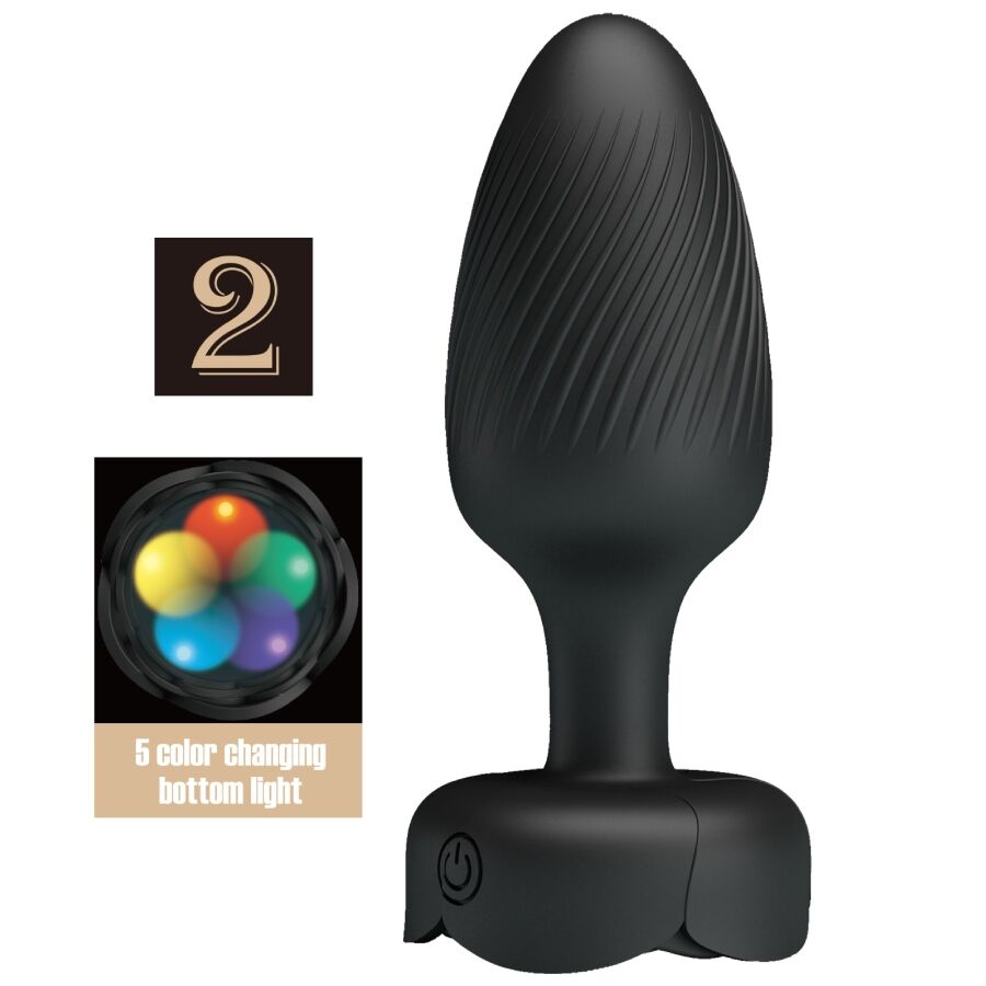 Close-up do PRETTY LOVE Plug Anal Vibratório Varian com Luz LED, mostrando sua textura suave de silicone e design.