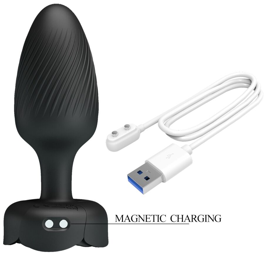 Close-up do Plug Anal Vibratório PRETTY LOVE OSBORN com Luz LED, mostrando o design ergonómico e a base.