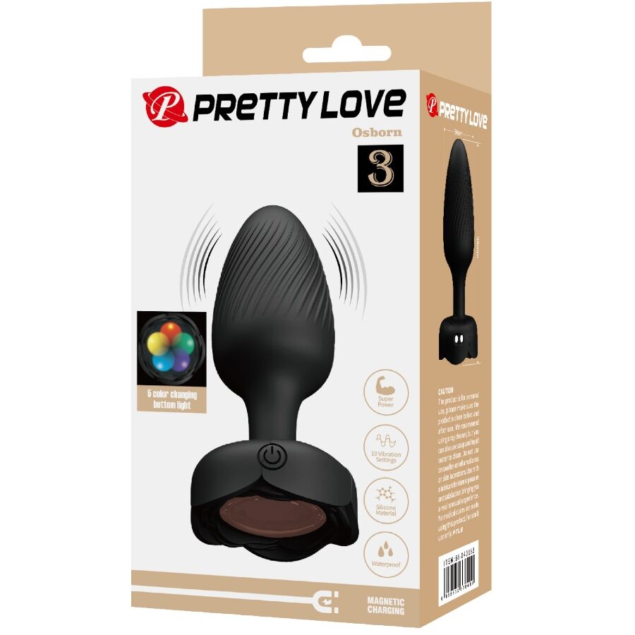Close-up do Plug Anal Vibratório PRETTY LOVE OSBORN com Luz LED, mostrando o design ergonómico e a base.
