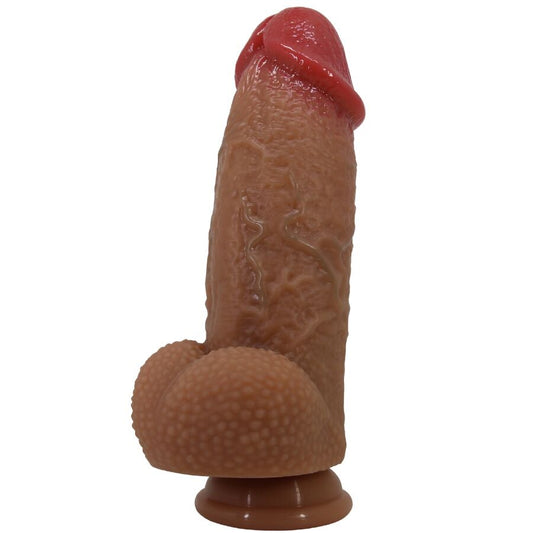 Close-up of the PRETTY LOVE Dildo Achille Ultra Realista 22 CM, showing its realistic skin texture and shape and suction cup base.