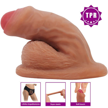 Close-up of the PRETTY LOVE Dildo Ultra Realista Elástico com Ventosa 9,5 cm Mulato, showing its realistic texture and details.