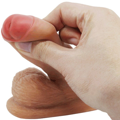 Close-up of the PRETTY LOVE Dildo Ultra Realista Elástico com Ventosa 9,5 cm Mulato, showing its realistic texture and details.