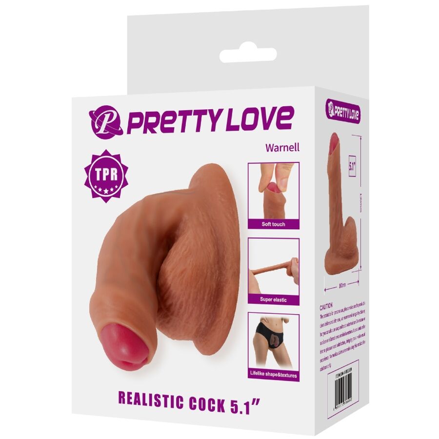 Close-up of the PRETTY LOVE Dildo Ultra Realista Elástico com Ventosa 9,5 cm Mulato, showing its realistic texture and details.