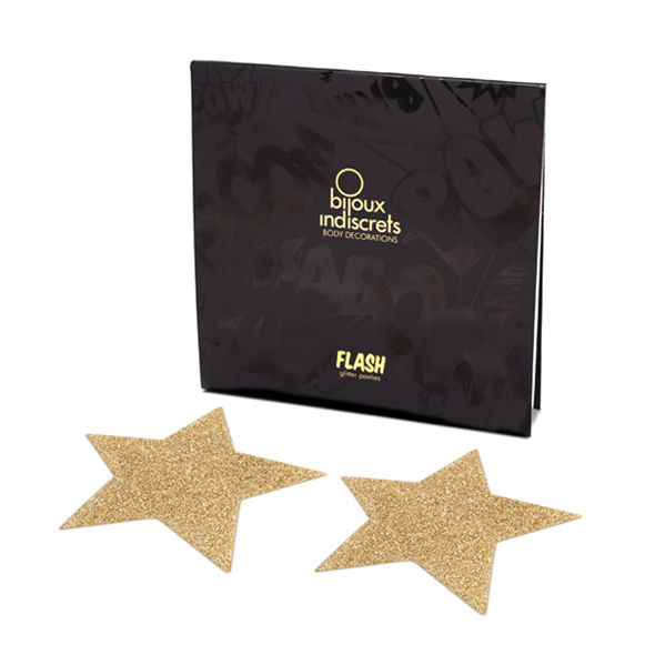 Cobre Mamilos BIJOUX - INDISCRETS Flash Golden Star autoadesivos com brilho deslumbrante.