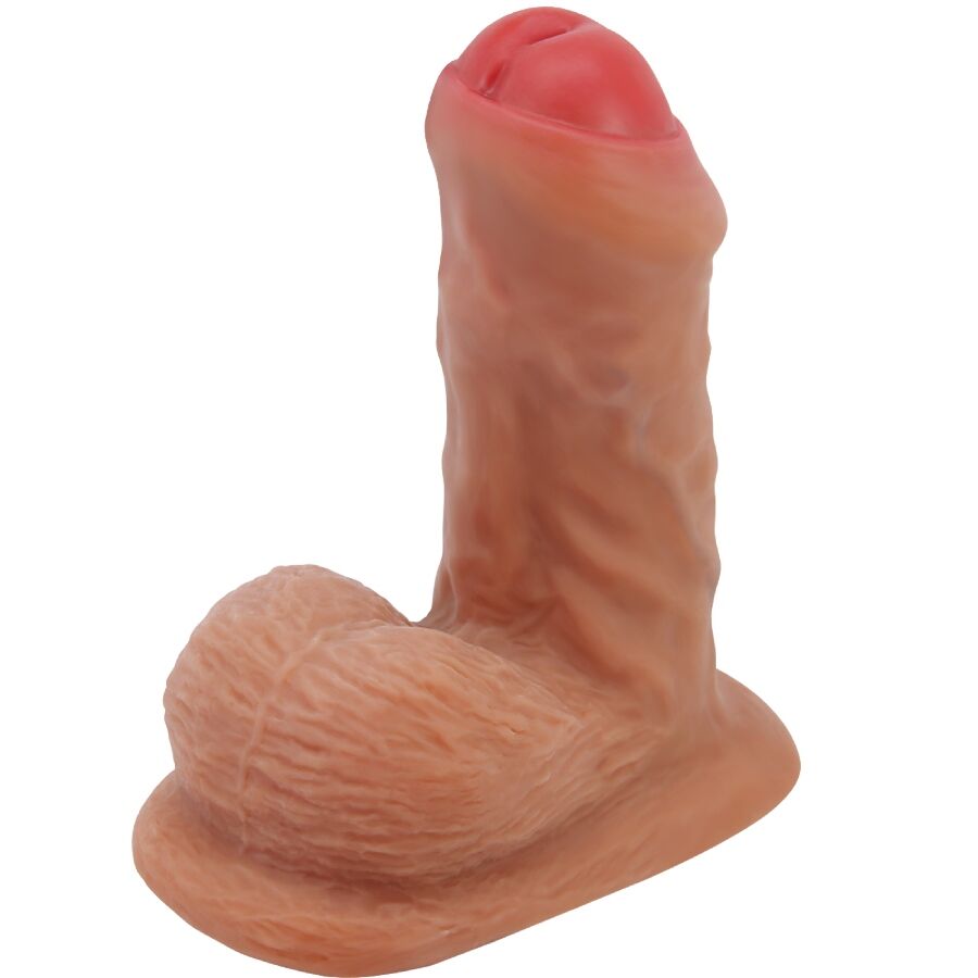 Close-up of the PRETTY LOVE Dildo Ultra Realista Elástico com Ventosa 9,5 cm Mulato, showing its realistic texture and details.