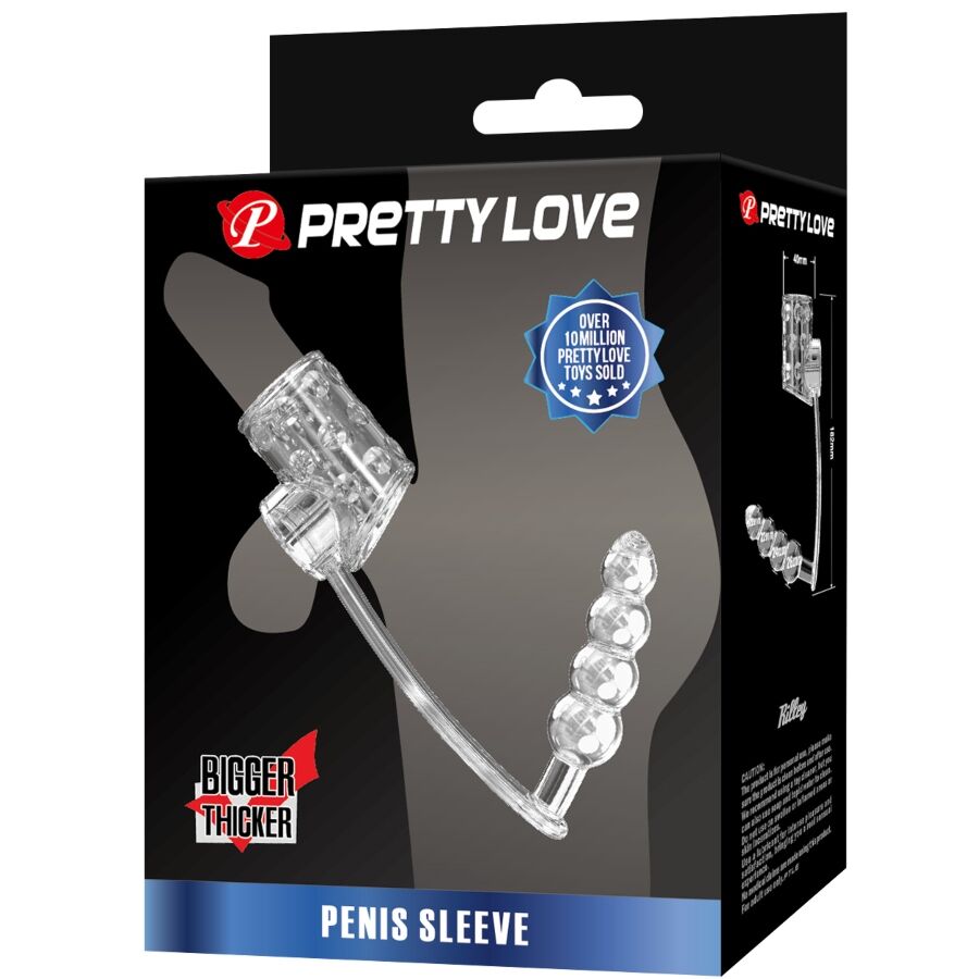 PRETTY LOVE Manga Peniana com Anel e Plug Anal Transparente para prazer duplo