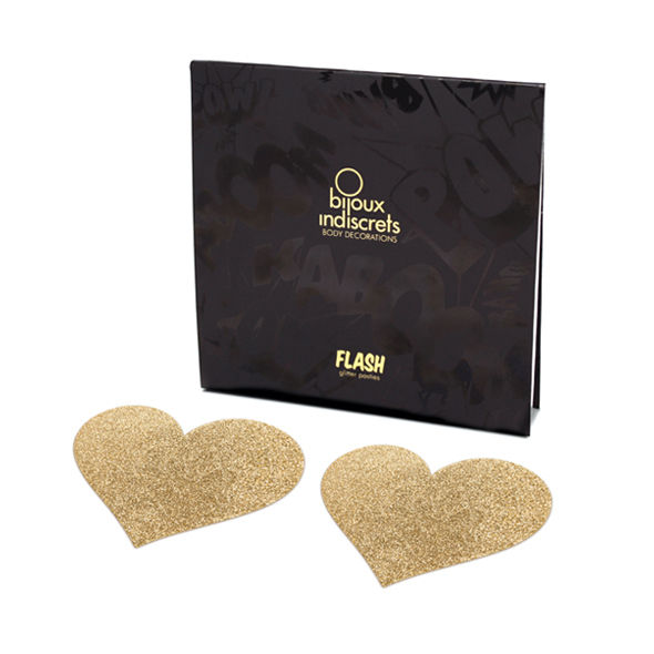 BIJOUX INDISCRETS Nipple Covers Flash Golden Heart com design de coração dourado