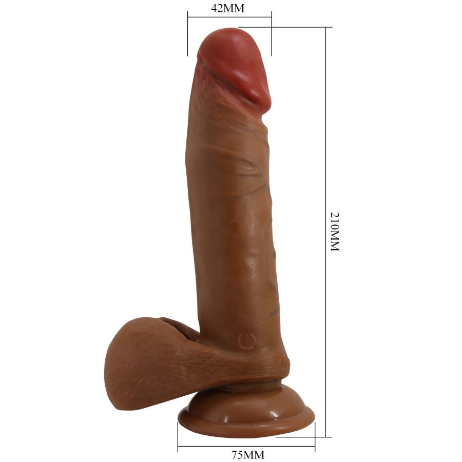 Close-up do Dildo Realista Vibratório BAILE Abel 21 CM, mostrando sua textura e detalhes realistas.