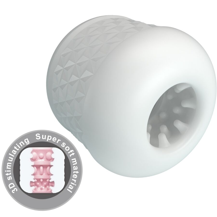 Masturbador masculino PRETTY LOVE Crystal Branco com detalhe da textura interna e dupla entrada