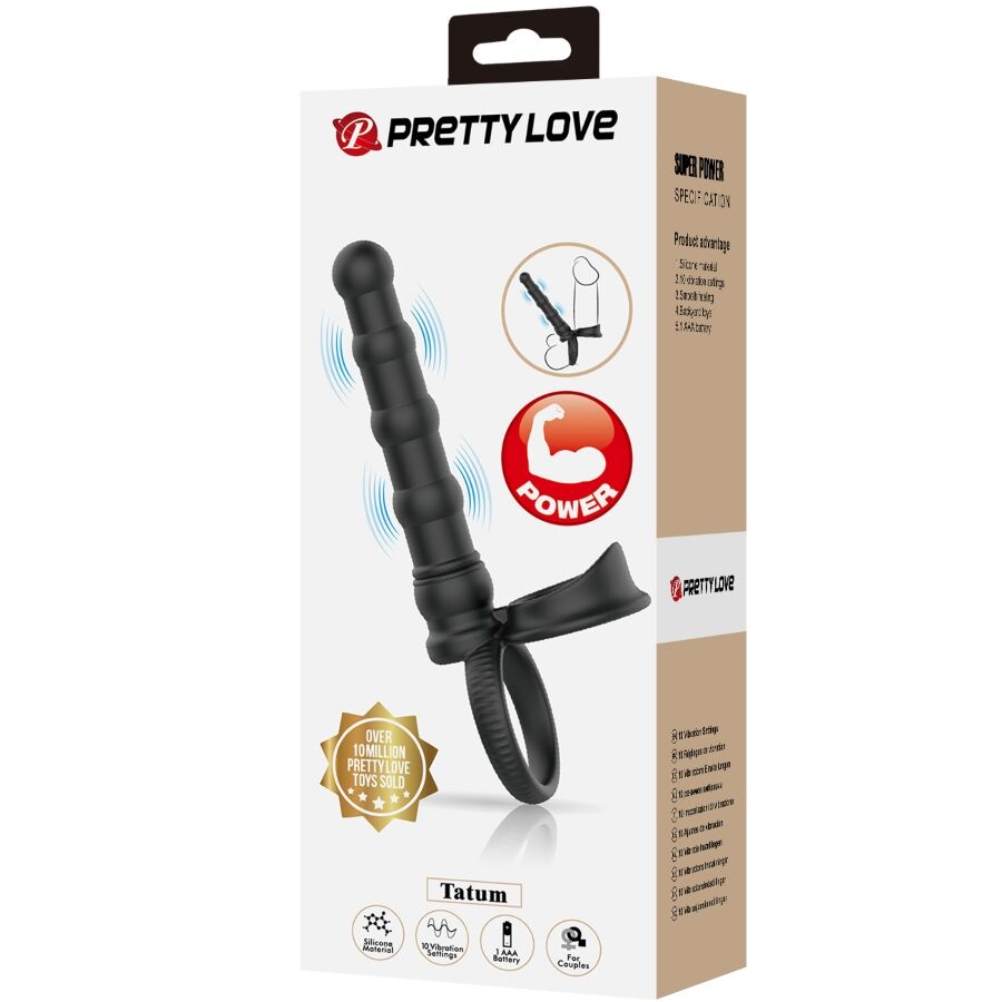 PRETTY LOVE Anel Vibratório Tatum com Plug Anal, design ergonómico para prazer duplo.