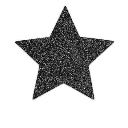 Detalhe dos Bijoux Indiscrets Black Star Flash Nipple Caps autoadesivos com brilho estrela
