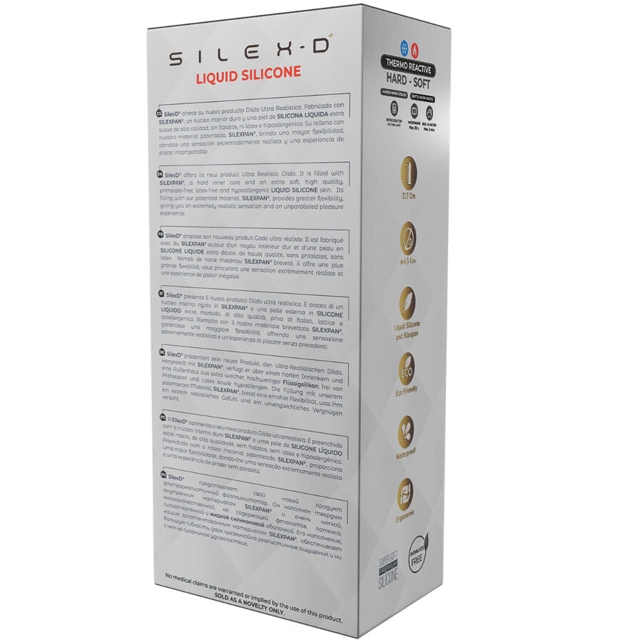 Close-up do Dildo Realista SILEXD Modelo 9 de Silicone Líquido Termo-Reativo 22,8cm, destacando sua textura e detalhes realistas.