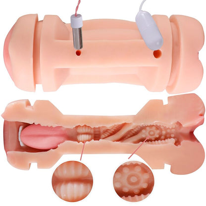 SHEQU - KAY MASTURBADOR DUPLO COM BOCA DUPLA E VIBRAÇÃO DE VAGINA