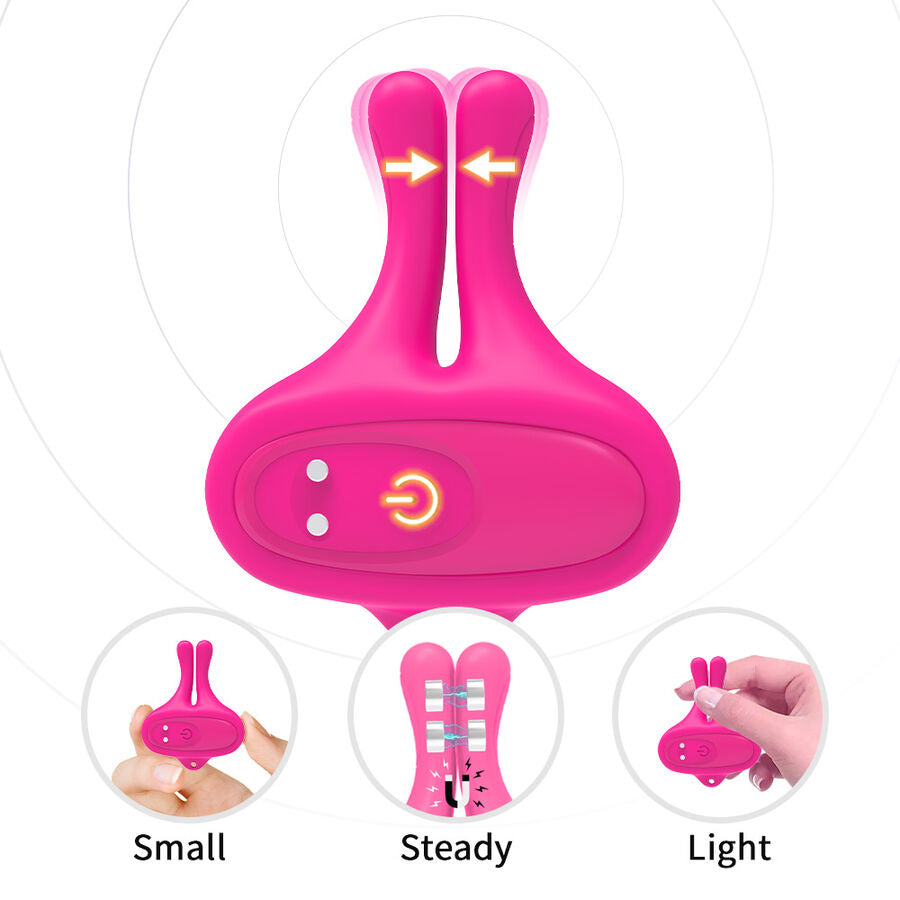 Grampos Magnéticos de Mamilos ARMONY com Vibração em forma de Coelho Rosa para estimulação.