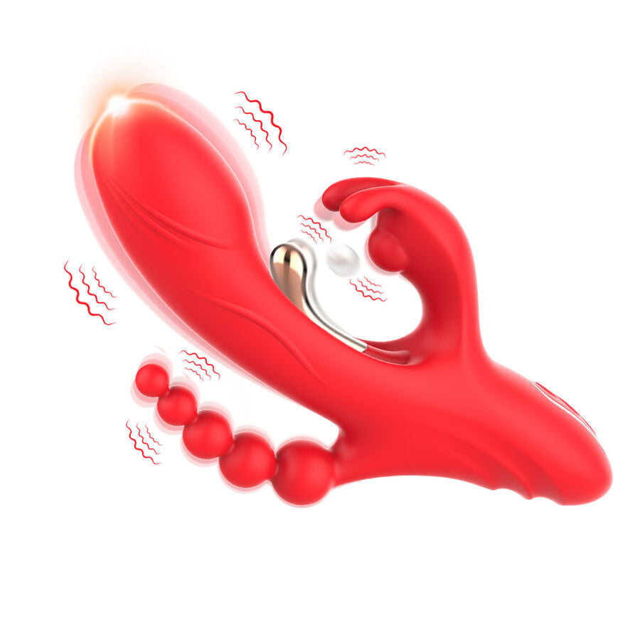 Close-up do vibrador ARMONY para estimulação de ponto G e clitóris, cor vermelha, mostrando seu design ergonômico.