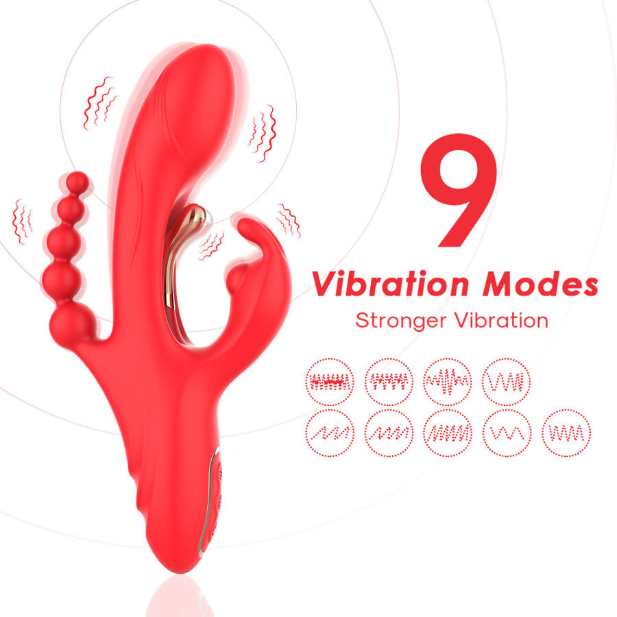 Close-up do vibrador ARMONY para estimulação de ponto G e clitóris, cor vermelha, mostrando seu design ergonômico.