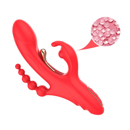 Close-up do vibrador ARMONY para estimulação de ponto G e clitóris, cor vermelha, mostrando seu design ergonômico.