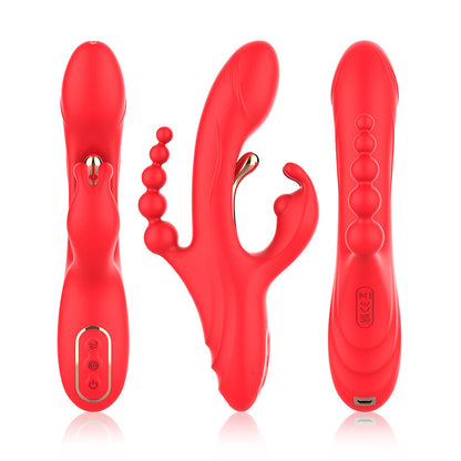 Close-up do vibrador ARMONY para estimulação de ponto G e clitóris, cor vermelha, mostrando seu design ergonômico.