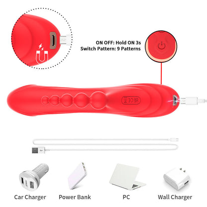 Close-up do vibrador ARMONY para estimulação de ponto G e clitóris, cor vermelha, mostrando seu design ergonômico.