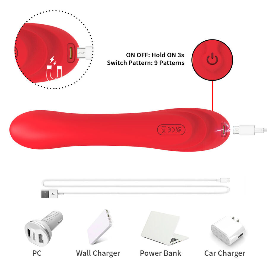 Vibrador ARMONY com língua oscilante e estimulação do ponto G em silicone vermelho.
